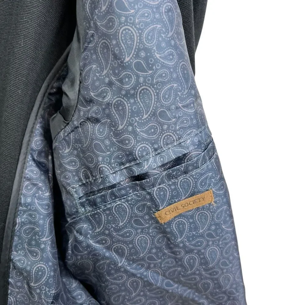 Civil Society Mens Knit Sports‎ Coat Notch Collar Double Vented Pockets Black XL